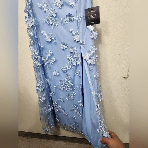 Lulus Rare Presence Powder Blue 3D Floral Embroidered Maxi Dress Wedding Party - Picture 8 of 10